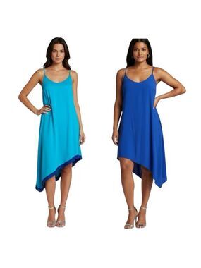 Mark. Mark Reversible Asymmetrical Hem Slip Dress Teal Blue Sz XL
